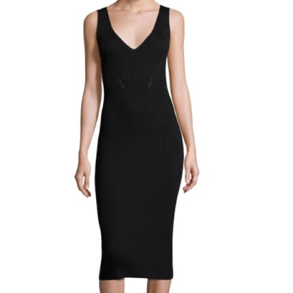 MICHAEL KORS Black V-Neck Knitted Ribbed Sleeveless Dress XS